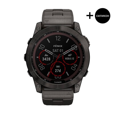 Часовник Garmin Fenix 7 Sapphire Solar Carbon Gray DLC Titanium/Titanium/Black 010-02540-39