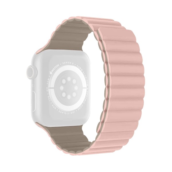 Двуцветна силиконова каишка за Apple Watch 38/40/41 мм, розово и каки