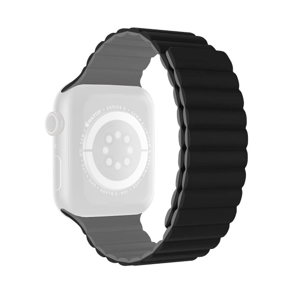 Двуцветна силиконова каишка за Apple Watch 42/44/45/49 мм, черно и сиво