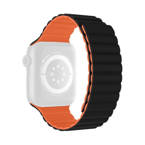 Двуцветна силиконова каишка за Apple Watch 42/44/45/49 мм, черно и оранжево